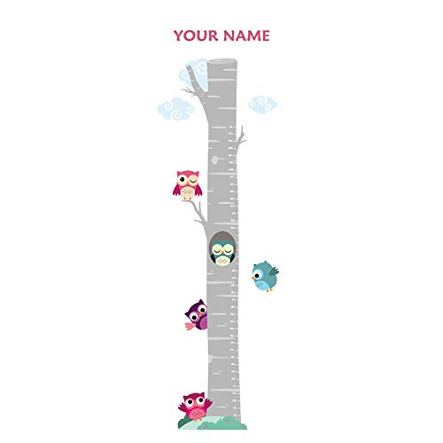 Oliver's Labels Owls on Tree Personalized Growth Chart Wall Decal for Kids Room