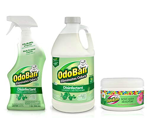OdoBan Disinfectant Odor Eliminator and All Purpose Cleaner, 32 oz Spray and 1/2 Gallon Concentrate, Original Eucalyptus, Plus Solid Odor Absorber