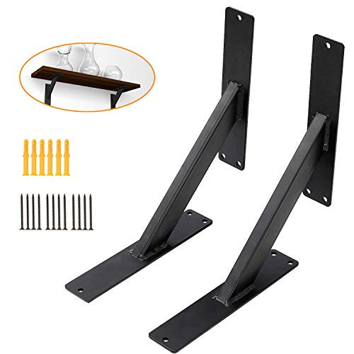 Triangle Shelf Brackets 10, Wall Mounted Shelving Brackets Corner Supports Floating Wall Hanging Brace (2 Pack, Black)