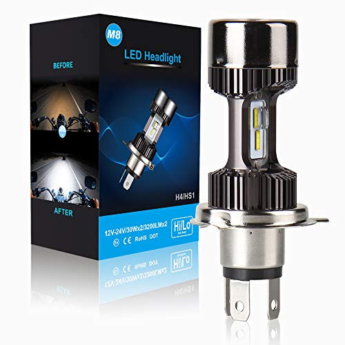 CAR ROVER H4 Motorcycle LED Headlight Bulb 9003 HB2 HS1 6000K Xenon White CSP Chips Hi/Lo Beam Conversion Kit (Pack of 1)