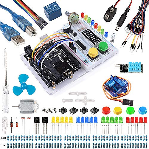 Smraza Ultimate Starter Kit with Tutorial, Breadboard Holder, Jumper Wires, Resistors, LED, DC Motor for Arduino Uno R3 Project Mega 2560 Nano