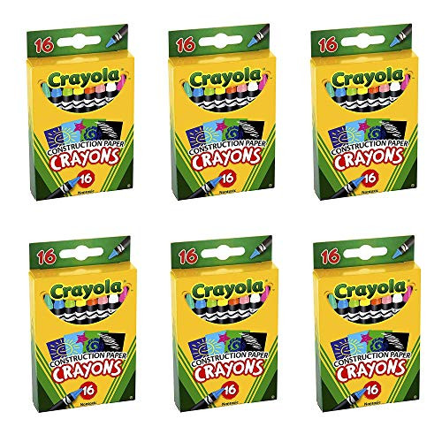 Crayola Construction Paper Crayons, Assorted Colors, Set of 16, 6 Pack