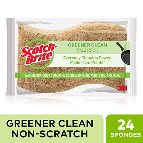 Scotch-Brite Greener Clean Natural Fiber Non-Scratch Scrub Sponge, Made from 100% Plant-Based Fibers, 3-Sponges/Pk, 8-Packs (24 Sponges Total)