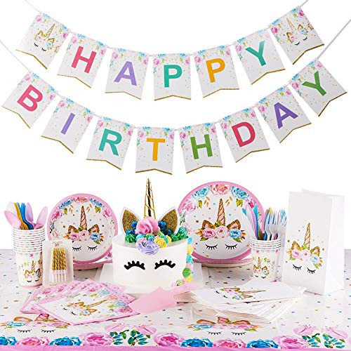Unicorn Party Supplies Kit | Serves 16 | Unicorn Birthday Party Supplies | Happy Birthday Banner | Cake Topper | Cake Cutter | Candles | Goody Bags | Napkins | Plates | Cups | Utensils | Table Cloth Unicorn Party Supplies Kit | Serves 16 | Unicorn Birthday Party Supplies | Happy Birthday Banner | Cake Topper | Cake Cutter | Candles | Goody Bags | Napkins | Plates | Cups | Utensils | Table Cloth
