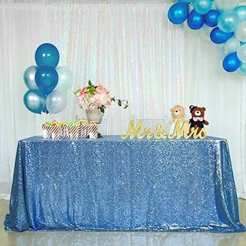 QueenDream Wedding Tablecloth Sequin Rectangle 60x102-inches Baby Blue Bling Sequin Overlay for Party Christmas Wedding Home Decorations