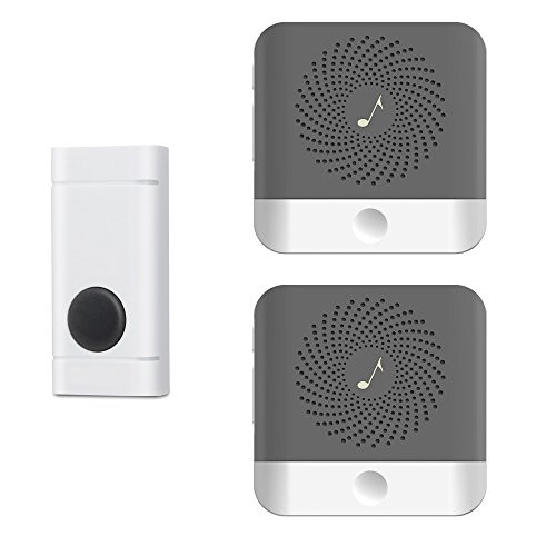 Wireless Doorbell Battery Operated 2 Receivers Long Range, Waterproof Door Chime with Wireless Push Button Transmitter Operating Range 500-1000 Feet, 52 Chimes & LED Flash for Home Business Office