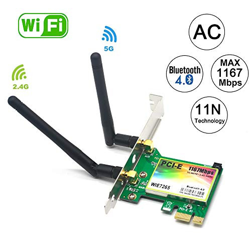 Padarsey 1167Mbps PCI-e Wireless Network Card, Dual Band 2.4GHz/5GHz Bluetooth 4.0 WLAN WiFi Adapter for PC Desktop, Supports Windows XP, Win 7,Win 8,Win 8.1,Win 10