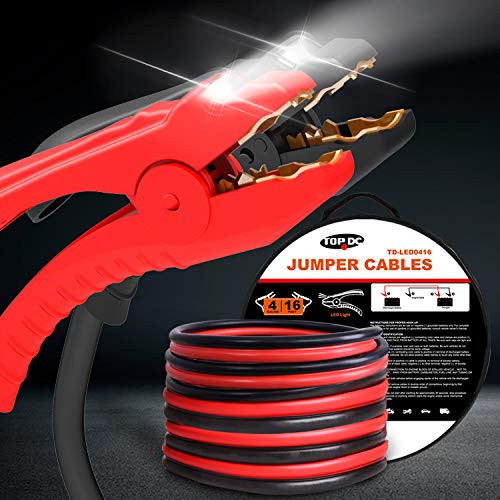 TOPDC Jumper Cables with LED Light 4 Gauge 16 Feet Heavy Duty Booster Cables with Carry Bag (4AWG x 16Ft)