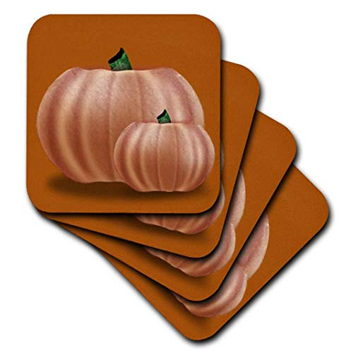 3dRose CST_26777_2 Graphic Design of Pumpkins on Vintage Fall Colored Background-Soft Coasters, Set of 8