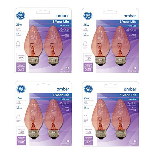 G E Lighting 75339 Amber Flame Shaped Bulb, 25W, 2-Pack, 4 Pack