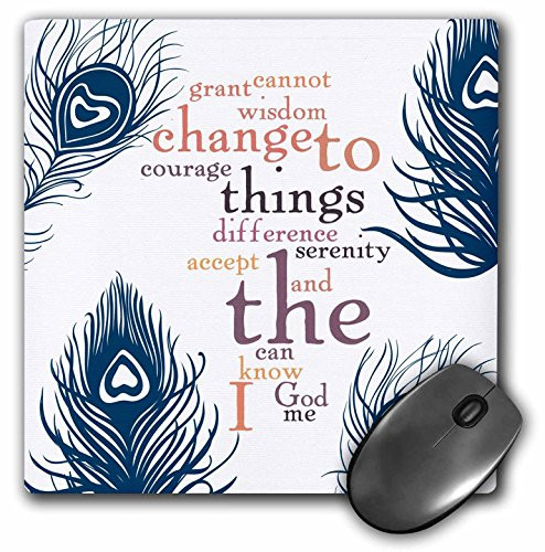 3dRose LLC 8 x 8 x 0.25 Inches Mouse Pad, Peacock Feathers Serenity Prayer Word Art (mp_63570_1)