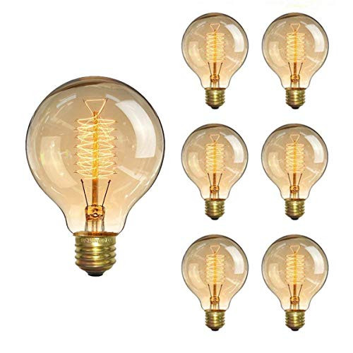 KINGSO Vintage Edison Bulb 60W Incandescent Antique Light Bulb Dimmable Squirrel Cage Filament E26 Base G80 110V (6 Pack)