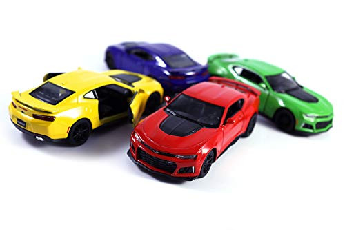 HCK Set of 4 2017 Chevy Camaro - Pull Back Toy Cars 1:38 Scale (Yellow/Red/Blue/Green)