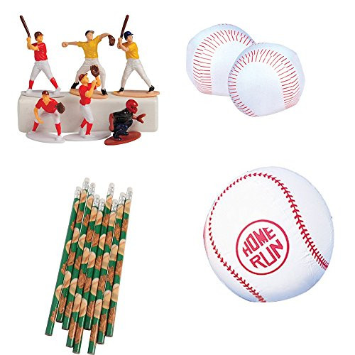 Kid Fun Baseball Toy Party Favor Supplies Set for 12 Bundle 48 Pieces Pencils Baseballs Figures