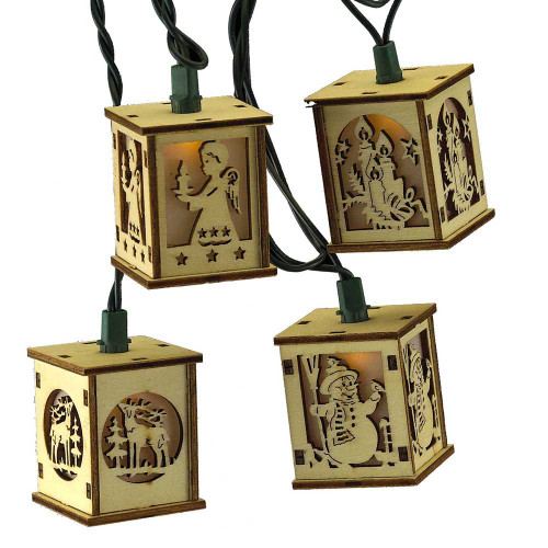 Kurt Adler UL 10-Light Wooden Lantern Light Set