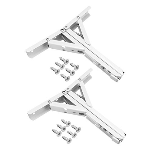 uxcell Folding Shelf Bracket, Metal White Triangle Spring Loaded Wall Mounting Angle Supports, Pack of 4 10 Inch