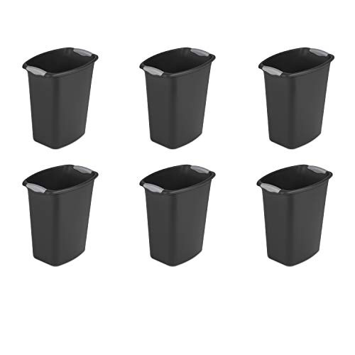 STERILITE 10359006 3 Gallon/11.4 Liter Wastebasket, Black with Titanium Inserts, 6-Pack