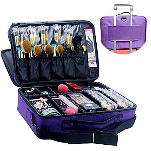 MONSTINA Makeup Train Cases Professional Travel Makeup Bag Cosmetic Cases Organizer Portable Storage Bag for Cosmetics Makeup Brushes Toiletry Travel Accessories (L-Purple-Two)