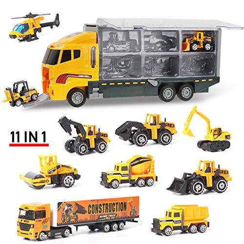 Coolplay 11 in 1 Die-cast Construction Truck Vehicle Car Toy Set Play Vehicles in Carrier Truck