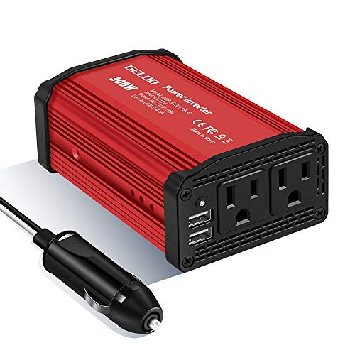 300W Power Inverter, GELOO DC 12V to 110V AC Car Inverter with 4.8A Dual USB Charging Ports Car Charger Adapter