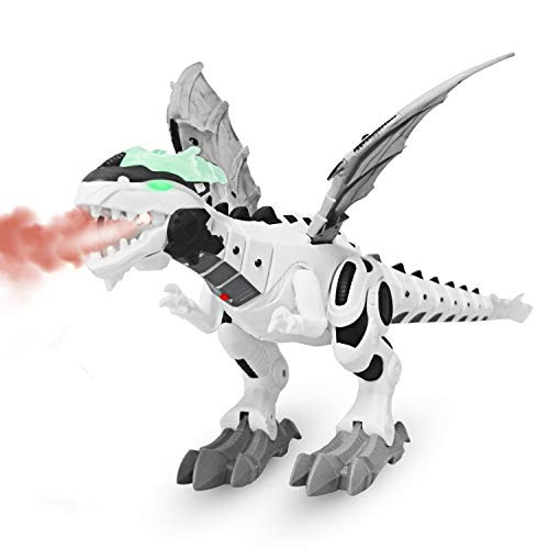 M AOMEIQI Electronic Dino Robot Light Up Walking Toy Mist Spray Dinosaur with Sound