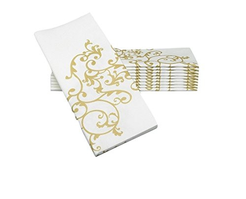 Simulinen Dinner Napkins  Gold & White  Decorative Cloth Like & Disposable Large Napkins  Soft, Absorbent & Durable (19x17  Box of 60)