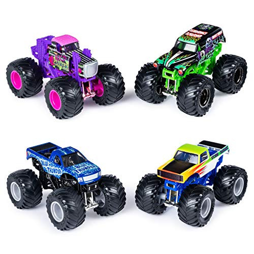 Monster Jam Official Die-Cast 1:64 Scale Double 2 Pack (Blue Thunder, Storm Damage, Grave Digger, Wild Flower)