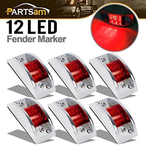 Partsam 6x Red Rectangular 4-4/5" Armored-style Clearance Side Marker Light Chrome 12LED, Rectangle Led Trailer Clearance Lights, Surface Mount Led Lights