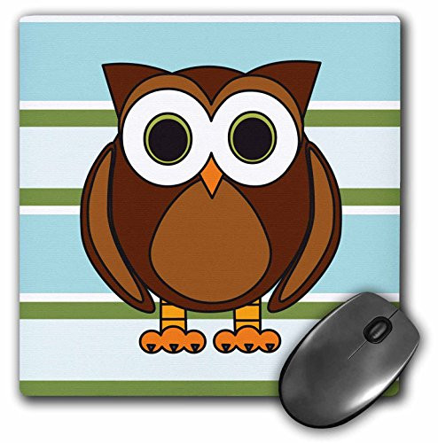 3dRose LLC 8 x 8 x 0.25 Inches Mouse Pad, Cute Brown Owl Blue Green Stripe (mp_28537_1)
