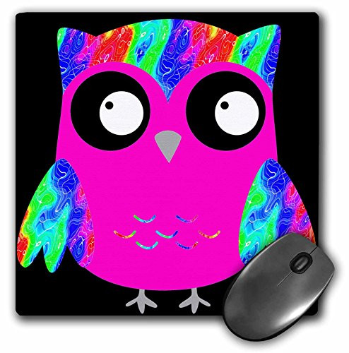 3dRose LLC 8 x 8 x 0.25 Inches Mouse Pad, Cute Psychedelic/Neon Pink Sixties Owls (mp_78329_1)