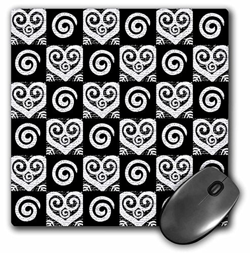 3dRose LLC 8 x 8 x 0.25 Inches Mouse Pad, Elegant Black and White Hearts and Swirls (mp_63571_1)