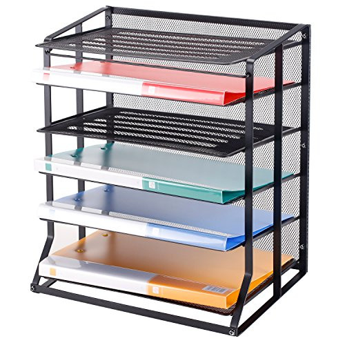 MyGift 6 Tier Black Metal Wire Mesh Vertical Trays Document File Holder/Office Desktop Sorter Rack
