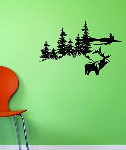 Design with Vinyl JER 756 2 Hunting Scene Vinyl Wall Decal, 14" x 28", Black