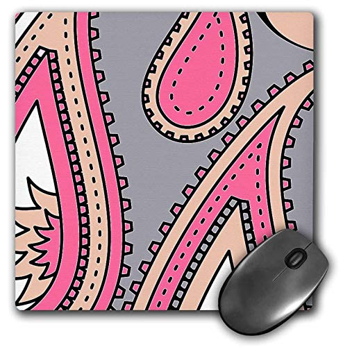 3dRose LLC 8 x 8 x 0.25 Inches Mouse Pad, Paisley in Pink/Tan/Gray (mp_45450_1)