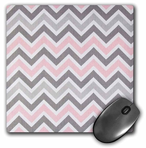 3dRose LLC 8 x 8 x 0.25 Inches Mouse Pad, Pink/Gray Zig Zag Stripes (mp_60535_1)