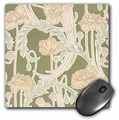 3Drose LLC 8 X 8 X 0.25 Inches Mouse Pad, Swirly Pale Flowers and Foliage Nature Vintage Art Nouveau Botanical Design (Mp_113436_1)