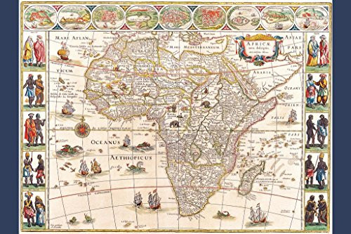 Map Africa with Cities and Tribes 1644 Antique Vintage Style Art Print Huge Large Giant Poster Art 36x54 inch