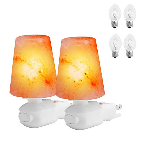 Salt Lamp Night Light, Elegant Choise Natural Himalayan Salt Lamp Mini Hand Carved Salt Crystal Night Light with 4 Bulbs UL Listed Plug for Lighting Decoration and Air Purifying (2 Pack)