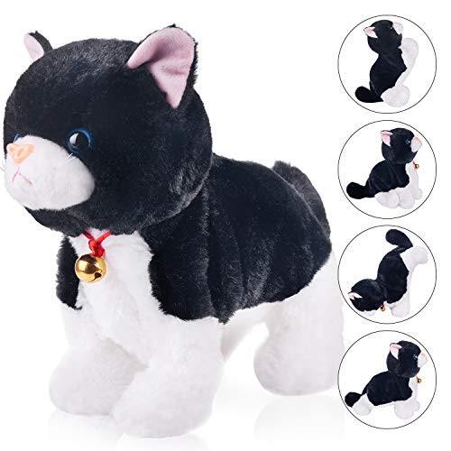 Black Plush Robot Cat Stuffed Animal Interactive Cat Robot Toy, Barking Meow Kitten Touch Control, Electronic Cat Pet, Cat Kitty Toy, Animated Toy Cats for Girls Baby Kids L:12" H:8" W:5"