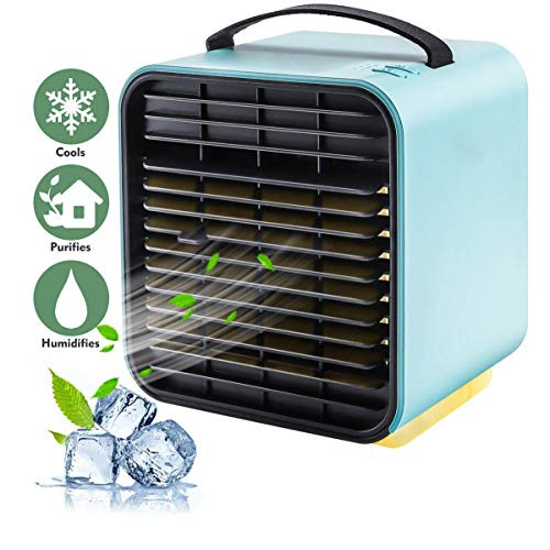 Portable Air Conditioner Cooler Fan, Personal Space Air Cooler, Humidifier, Purifier 3 in 1 Evaporative Cooler, USB Rechargeable Mini Cooling Desktop Fan with LED Light, 3 Speeds (Blue) Portable Air Conditioner Cooler Fan, Personal Space Air Cooler, Humidifier, Purifier 3 in 1 Evaporative Cooler, USB Rechargeable Mini Cooling Desktop Fan with LED Light, 3 Speeds (Blue)