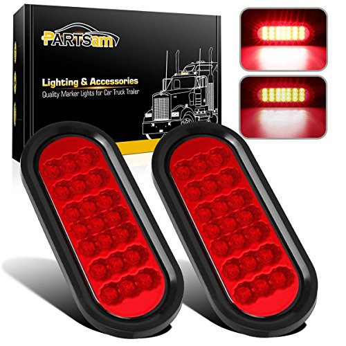 Partsam 2Pcs 6-3/8" Oval RED LED Trailer Tail Lights Taillights - Waterproof 21 LED Turn Stop Brake Trailer Lights Replacement for Jeep RV Trucks, Grommet & Plug, Red Reflector