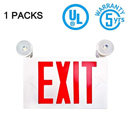 SPECTSUN LED Exit Sign Light with Battery Backup, Red Exit Emergency Sign with 2 Lamp Heads, Fire Exit Sign with Emergency Lights, Hardwired Exit Sign - 1 Pack, Plastic Modern Exit Sign SPECTSUN LED Exit Sign Light with Battery Backup, Red Exit Emergency Sign with 2 Lamp Heads, Fire Exit Sign with Emergency Lights, Hardwired Exit Sign - 1 Pack, Plastic Modern Exit Sign