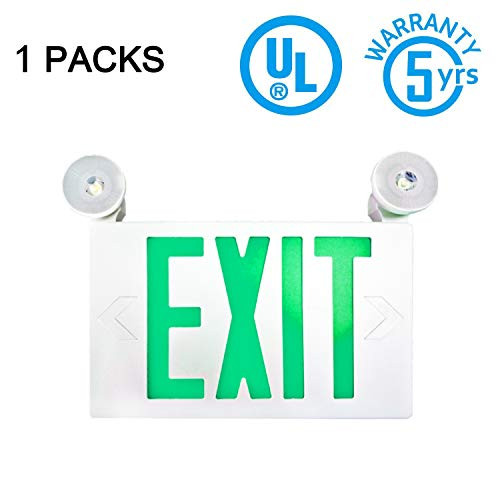 SPECTSUN LED Exit Emergency Light with Battery Backup, Green Exit Emergency Sign with 2 Lamp Heads, Fire Exit Sign with Emergency Lights, Hardwired Exit Sign - 1 Pack, Plastic Modern Exit Sign Indoor SPECTSUN LED Exit Emergency Light with Battery Backup, Green Exit Emergency Sign with 2 Lamp Heads, Fire Exit Sign with Emergency Lights, Hardwired Exit Sign - 1 Pack, Plastic Modern Exit Sign Indoor
