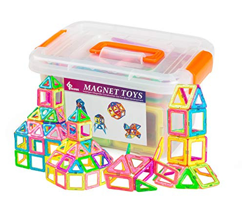 GLOUE Magnetic Building Blocks-64 Pcs Kids Magnet Toys Construction Building Tiles for Creativity Educational-Come with a Container Box (64 Pcs)