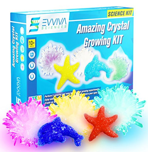 Evviva Sciences Crystal Growing Kit for Kids Science Kit to Make & Grow Rocks, Crystals, Gems  Easy All Inclusive Set  Chemistry, Geology & Learning Experiment Toy  w/ eBook