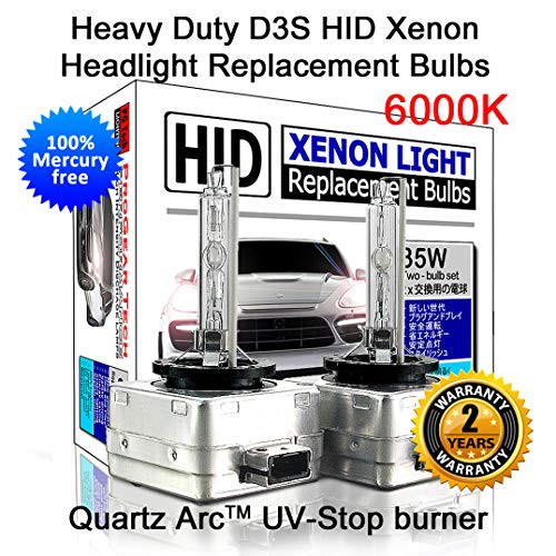Heavy Duty D3S HID Xenon Headlight Replacement Bulbs OEM Standard 35W Non-Mercury (Pack of 2) (6000K Daylight White)