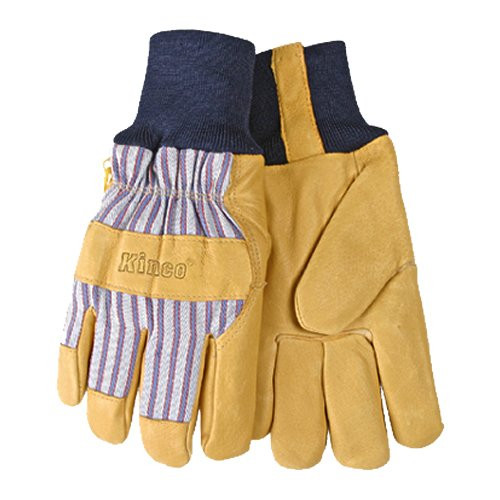 KINCO 1927KW-L Men's Lined Grain Pigskin Gloves, Heat Keep Lining, Knit Wrist, Large, Golden