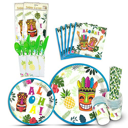 WERNNSAI Aloha Luau Tableware Set - Hawaiian Tropical Tiki Tropical Summer Pool Party Supplies Includes Cutlery Bag Table Cover Plates Cups Napkins Straws Utensils Serves 16 Guests 146 PCS WERNNSAI Aloha Luau Tableware Set - Hawaiian Tropical Tiki Tropical Summer Pool Party Supplies Includes Cutlery Bag Table Cover Plates Cups Napkins Straws Utensils Serves 16 Guests 146 PCS