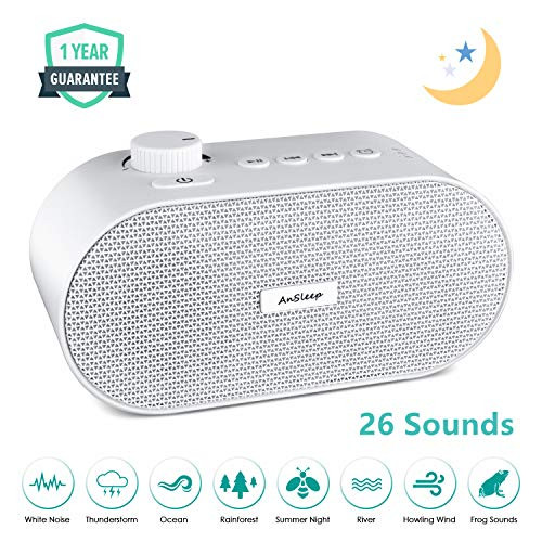 White Noise Machine, Noise Sound Machine, Sleep Sound Machine with Non Looping Soothing Sounds for Baby Kids Adult, Portable Auto Off Timer Batteries Powered for Home Office Travel (White)