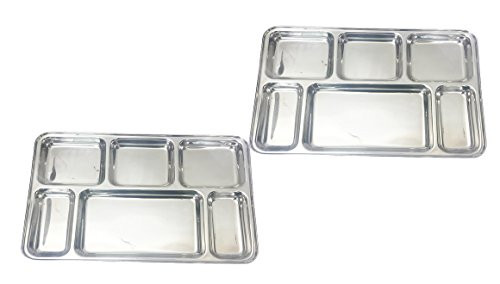 King International 100% Stainless Steel Six in one Dinner Plate Six sections divided plate Six section plate -Set of 2 Mess Trays Great for Camping, 36.8 cm King International 100% Stainless Steel Six in one Dinner Plate Six sections divided plate Six section plate -Set of 2 Mess Trays Great for Camping, 36.8 cm